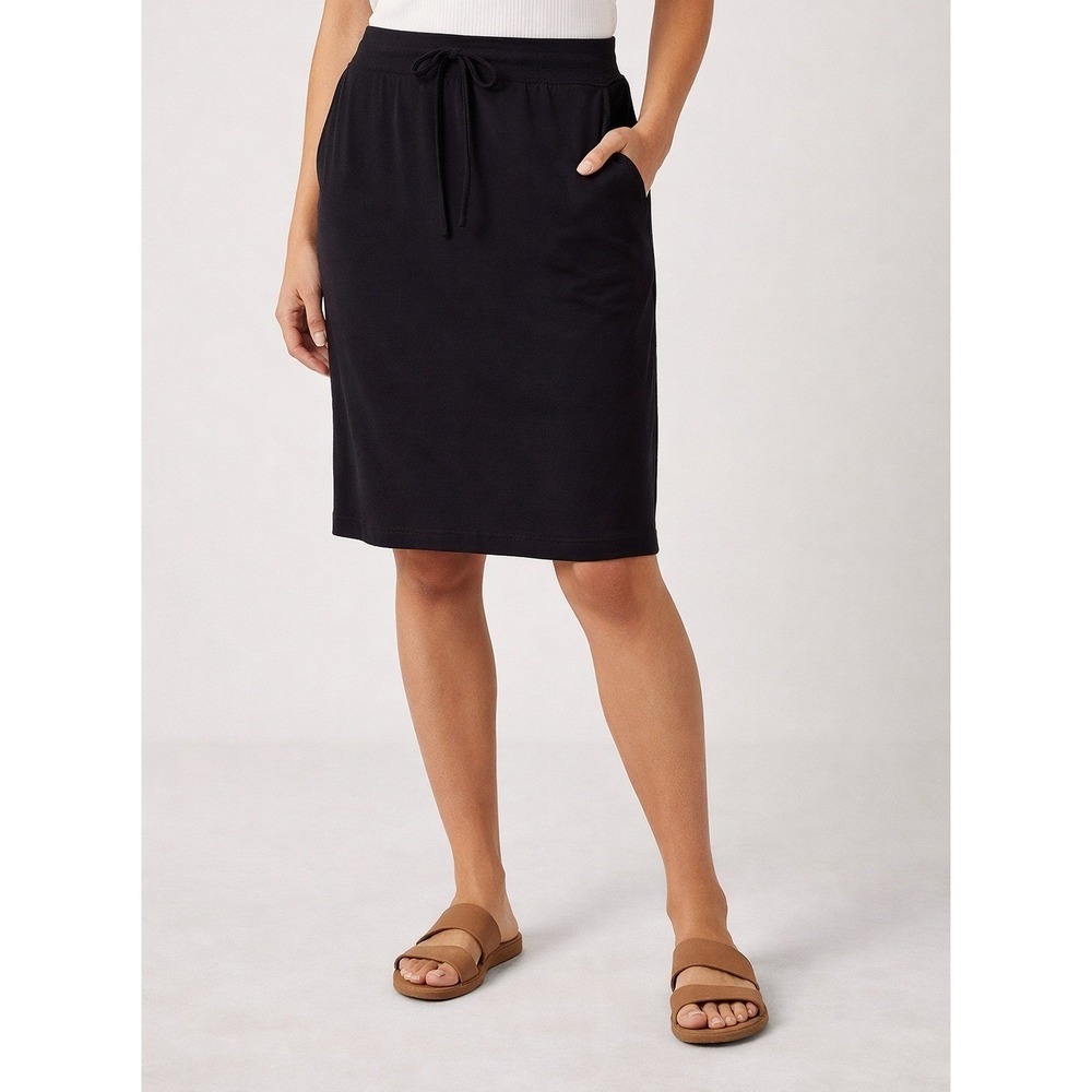 LOFT Black Knit Pencil Skirt Medium Drawstring Waist Pockets